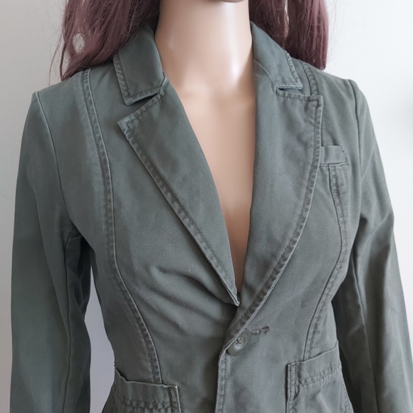 Aritzia Talula sage olive green denim jean cotton blazer style jacket - Picture 2 of 14